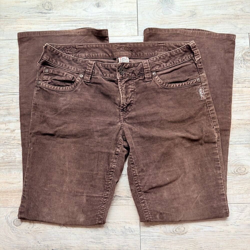 Vintage Y2K Silver Jeans Brown Corduroy Flare Pants Size 30 Low Rise Bootcut